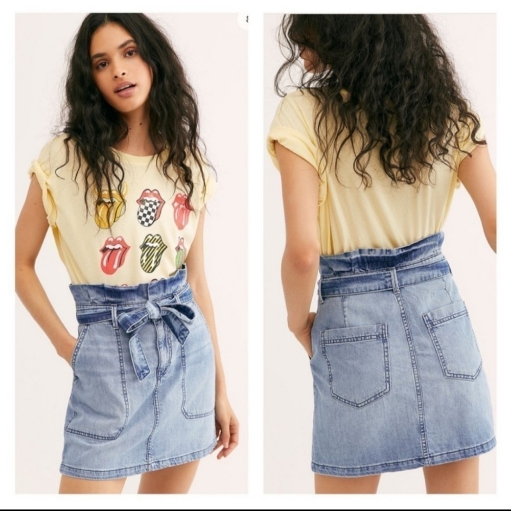 Free People Splender In The Grass Denim Paper Bag Mini Skirt